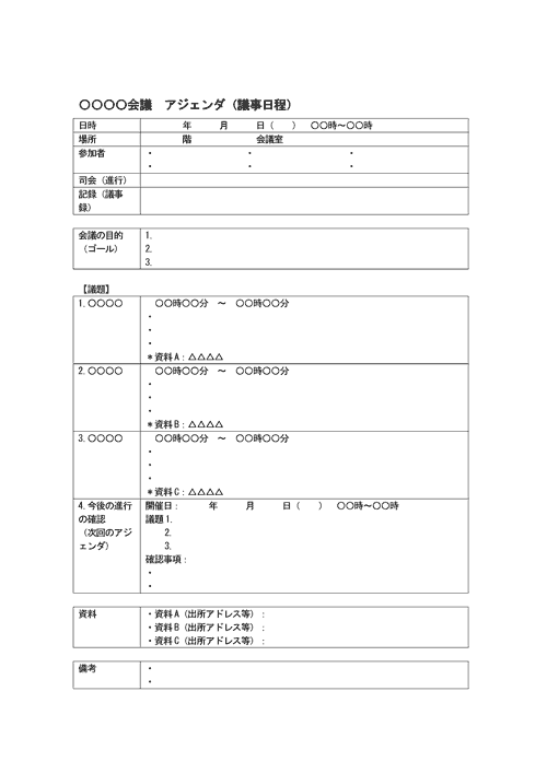 会議のアジェンダ